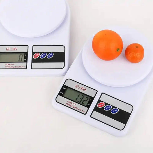 Balanza digital de cocina blanca con pantalla LCD