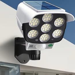 Lámpara solar LED blanca con sensor de movimiento y diseño tipo cámara